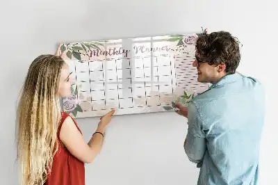 Magnetic glass dry erase board with rose floral planner design