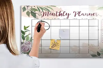 Magnetic glass dry erase board with rose floral planner design