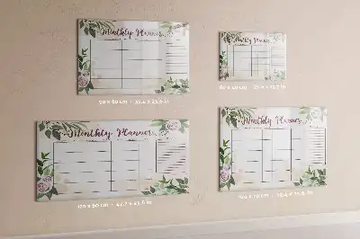 Magnetic glass dry erase board with rose floral planner design