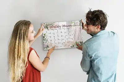 Magnetic glass dry erase board with rose floral planner design