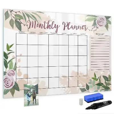 Magnetic glass dry erase board with rose floral planner design