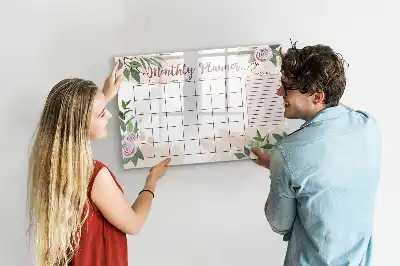 Magnetic glass dry erase board with rose floral planner design