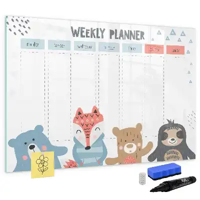 Magnetic marker board with weekly schedule layout