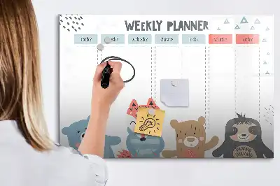 Magnetic marker board with weekly schedule layout