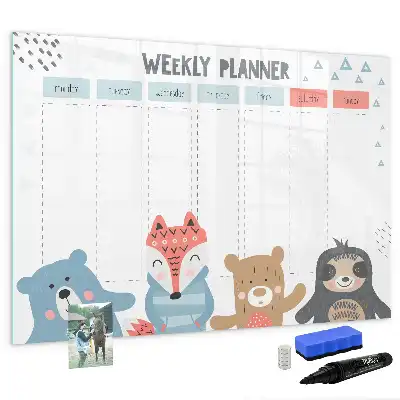 Magnetic marker board with weekly schedule layout