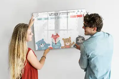 Magnetic marker board with weekly schedule layout