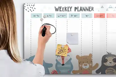 Magnetic marker board with weekly schedule layout