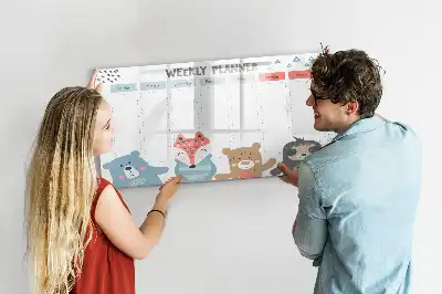 Magnetic marker board with weekly schedule layout