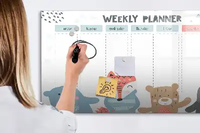 Magnetic marker board with weekly schedule layout