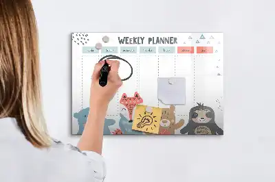 Magnetic marker board with weekly schedule layout