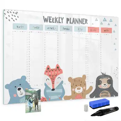 Magnetic marker board with weekly schedule layout