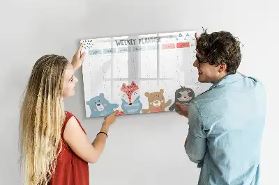 Magnetic marker board with weekly schedule layout
