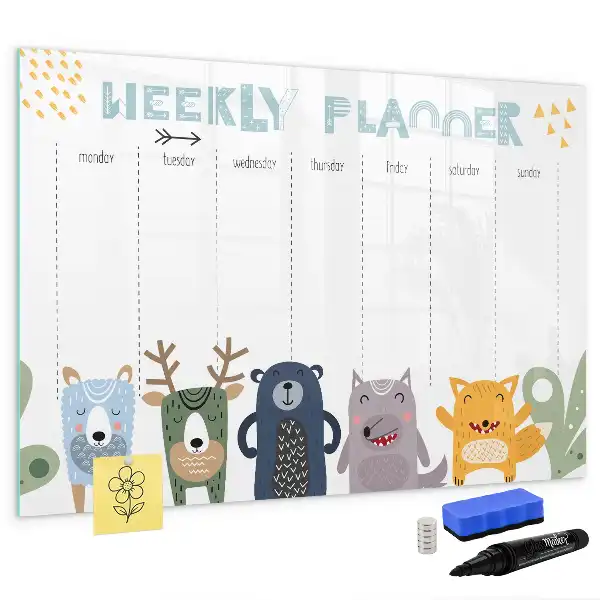 Magnetic glass dry erase board children's weekly planner