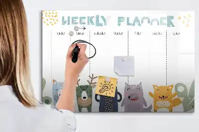Magnetic glass dry erase board children's weekly planner