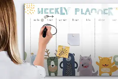 Magnetic glass dry erase board children's weekly planner