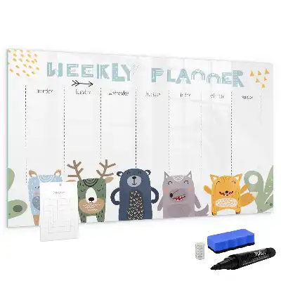 Magnetic glass dry erase board children's weekly planner