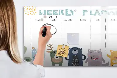 Magnetic glass dry erase board children's weekly planner