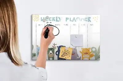 Magnetic glass dry erase board children's weekly planner