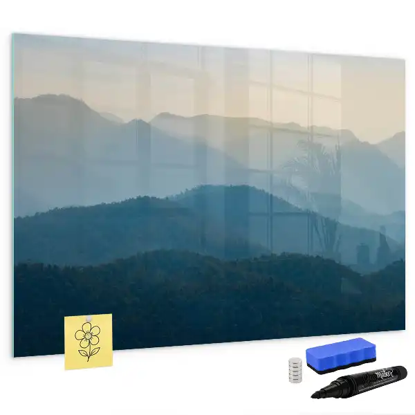 Magnetic glass dry erase board landscape abstract design