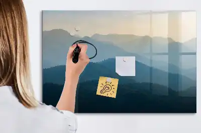 Magnetic glass dry erase board landscape abstract design