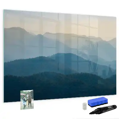 Magnetic glass dry erase board landscape abstract design