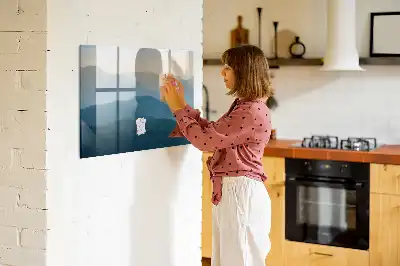 Magnetic glass dry erase board landscape abstract design
