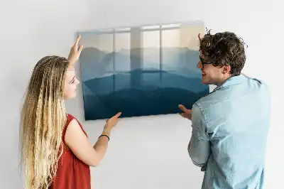 Magnetic glass dry erase board landscape abstract design