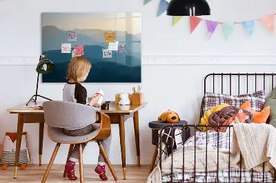Magnetic glass dry erase board landscape abstract design