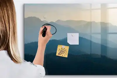 Magnetic glass dry erase board landscape abstract design