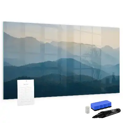Magnetic glass dry erase board landscape abstract design