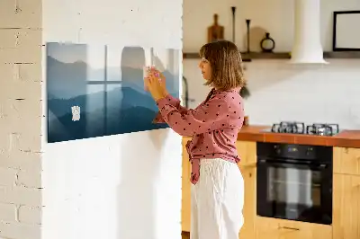 Magnetic glass dry erase board landscape abstract design