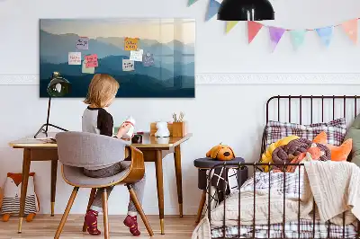 Magnetic glass dry erase board landscape abstract design