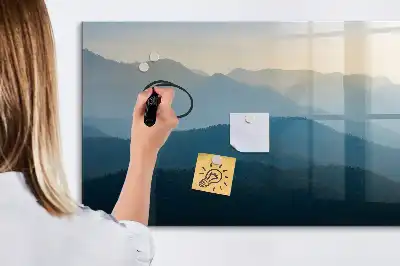 Magnetic glass dry erase board landscape abstract design