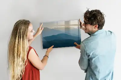Magnetic glass dry erase board landscape abstract design