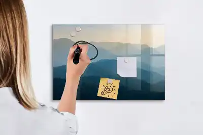 Magnetic glass dry erase board landscape abstract design
