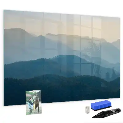 Magnetic glass dry erase board landscape abstract design