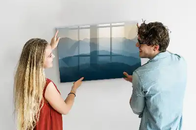 Magnetic glass dry erase board landscape abstract design
