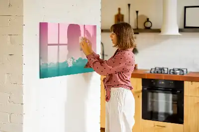 Magnetic marker board with gradient sky design