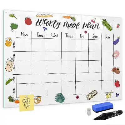 Magnetic glass dry erase board weekly meal planner