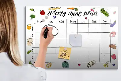 Magnetic glass dry erase board weekly meal planner