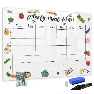 Magnetic glass dry erase board weekly meal planner