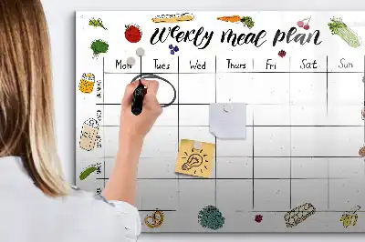 Magnetic glass dry erase board weekly meal planner