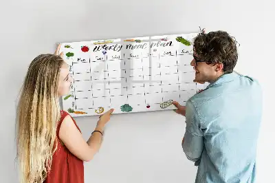 Magnetic glass dry erase board weekly meal planner