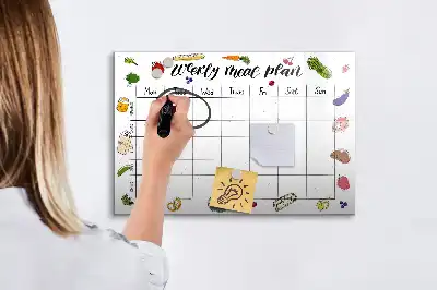 Magnetic glass dry erase board weekly meal planner