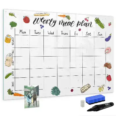 Magnetic glass dry erase board weekly meal planner