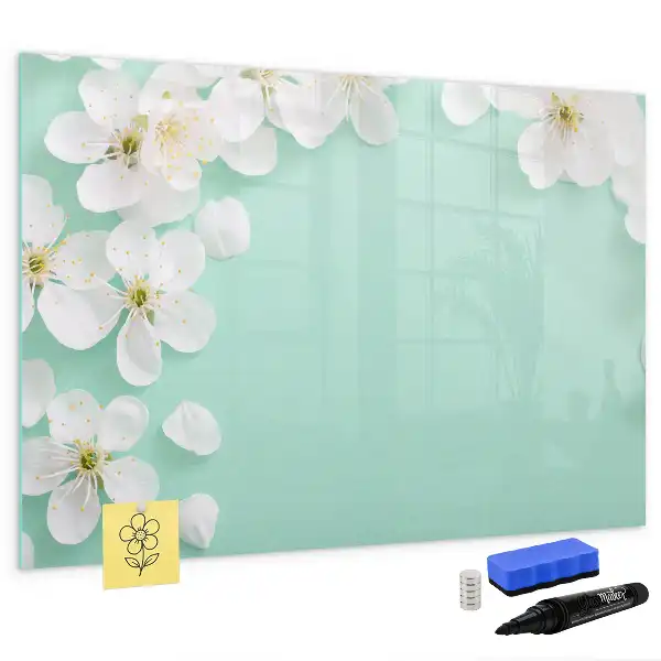 Magnetic marker board with a floating daisies design