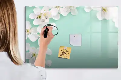 Magnetic marker board with a floating daisies design