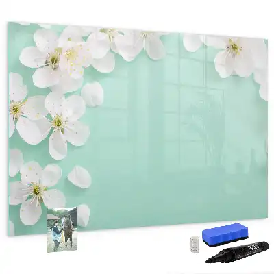 Magnetic marker board with a floating daisies design