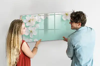 Magnetic marker board with a floating daisies design