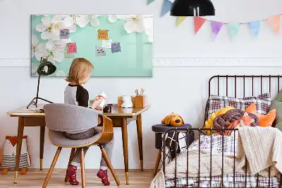 Magnetic marker board with a floating daisies design